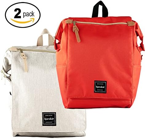 Kjarakär Backpack Bundle; (1 Orange, 1 Grey) Small Backpack, Laptop Backpack, Diaper Bag, Travel Backpack
