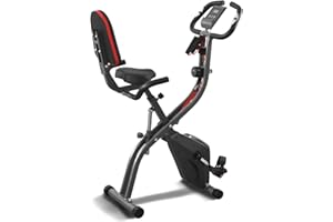 BODIOO Exercise Bike Stationary Bike Folding Exercise Bike with 10 Level Adjustable Magentic Resistance Support Back Pad and Phone/Tablet Holder Arm Resistance Band Pulse Sensor LCD Monitor for Home Workout 265 LB Capacity