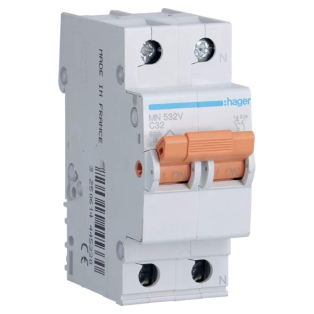Hager Series MN – Automatic Switch MN Unipolar + Neutral 32 A curva-c