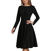 DinDinCAT Women Long Sleeve Elegant Midi Wear Boat Neck Split Sleeves A-Line Fit and Swing Wedding Guest Cocktail Party Dress