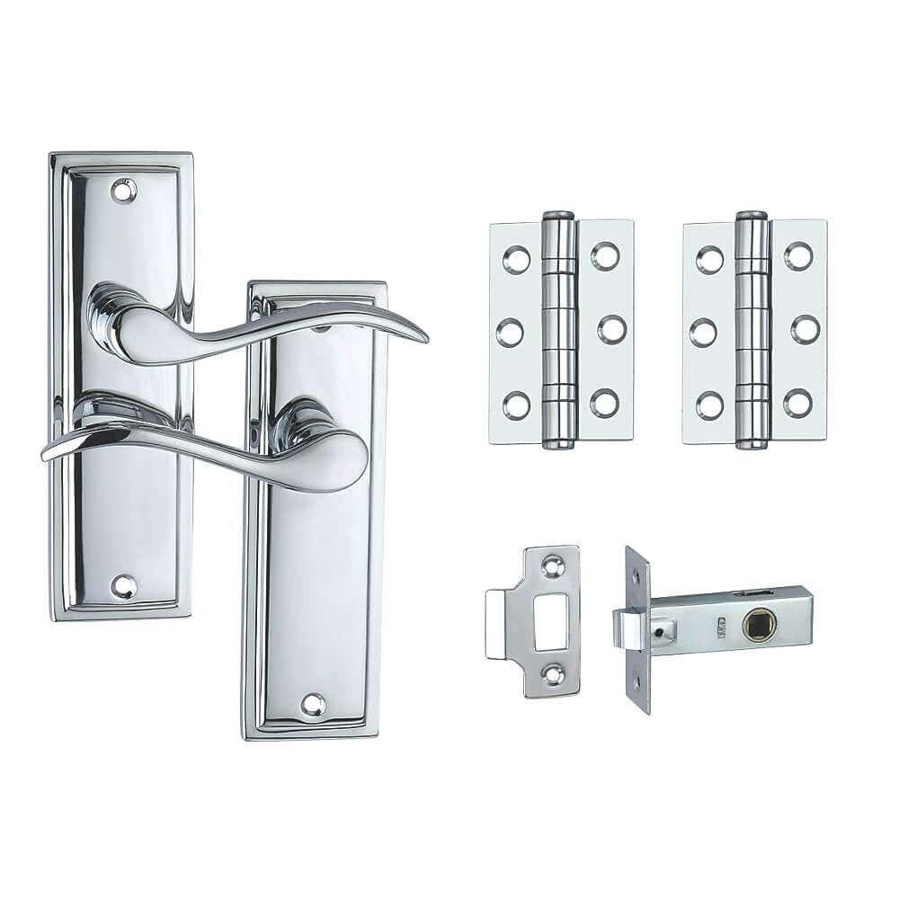 Designer Levers - Berkeley Modern Design Lever Door Handle - 64mm Tubular Latch and 76mm Ball Bearing Hinges Included - Polished Chrome - Interior Use