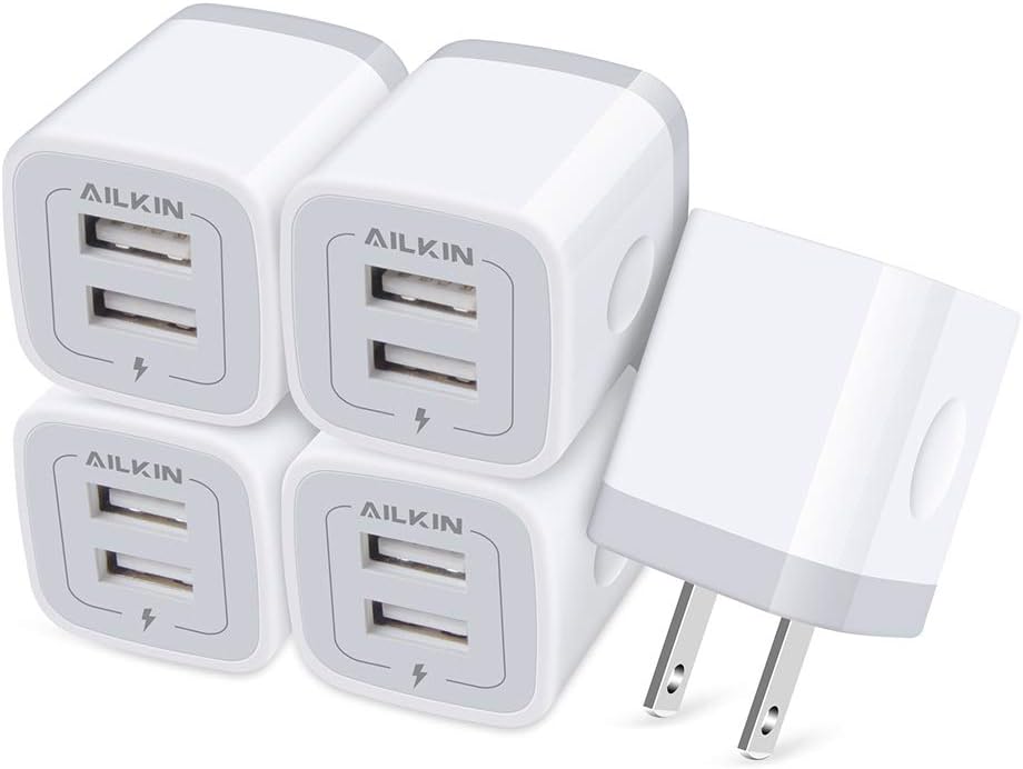AILKIN USB Plug, Wall Charger Fast Charging Block, Power Adapter Cube 2 Port Charge Travel Brick Cell Quick Chargers Box cargador for iPhone SE, 11Pro Max, Samsung Galaxy, LG, iPad, X, 8, 7,6 Plus
