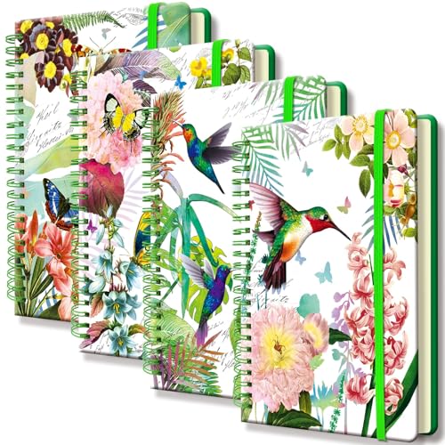 DWIYITTN A5 Spiral Notebook for Women, 4 Pack Hardback Notebook Gift Set 160 Lined Pages Spiral Bound with Elastic Closure for School College Work Home to Write Note Taking