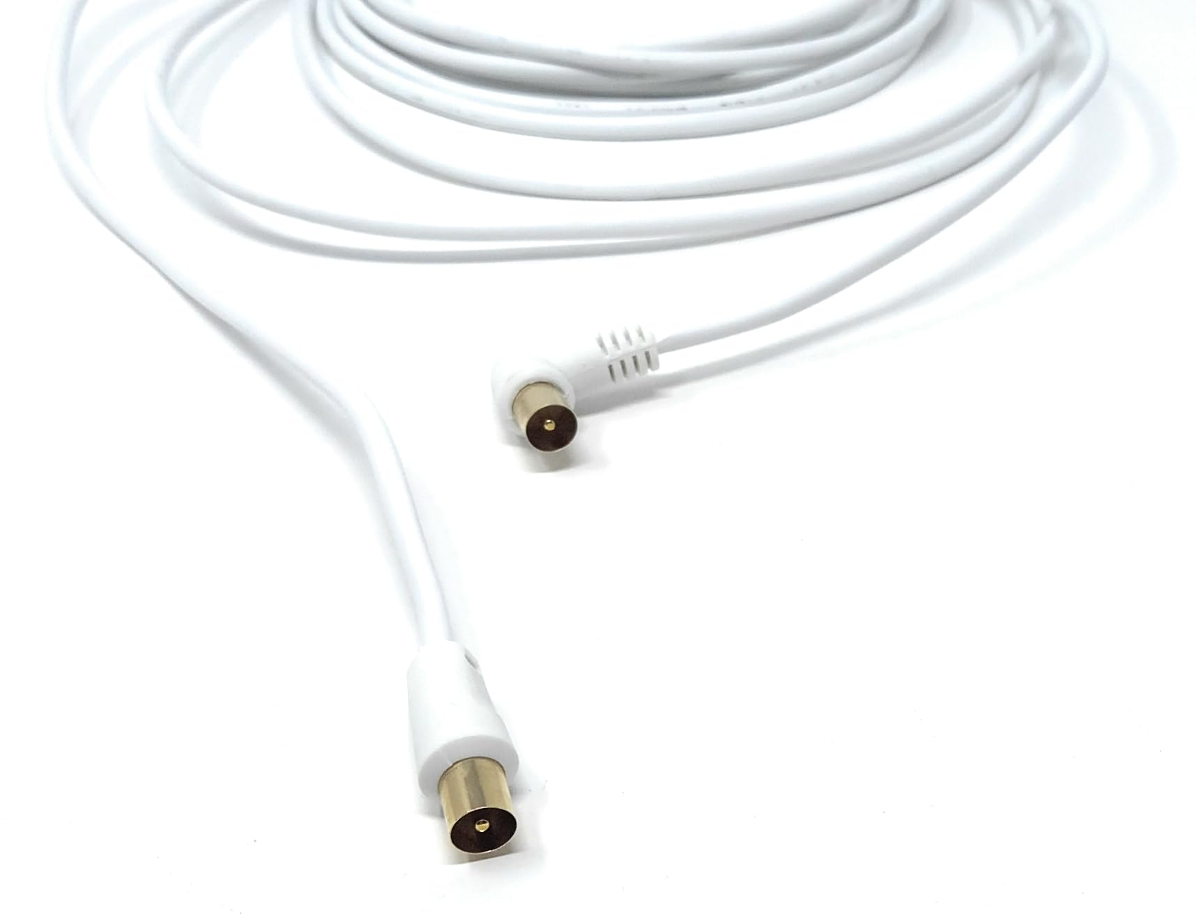 DRUT 3m TV Male to Male Plug Coaxial Cable RG6 Aerial Digital Antenna RF Fly Lead Cable (Right Angle, White Gold 10ft