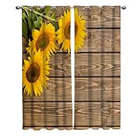 T&H Home Draperies & Curtains Set, Custom Sunflowers on Rustic Old Barn Wood Print Window Curtain, 2 Panels Curtain for Sliding Glass Door Bedroom Living Room, 80" W by 63" L