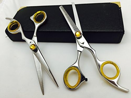5.5" Professional Barber Razor Edge Silver Titanium Coated Hair Cutting and Texturizing Shears Scissors Student Teacher Kit Set+case Blac