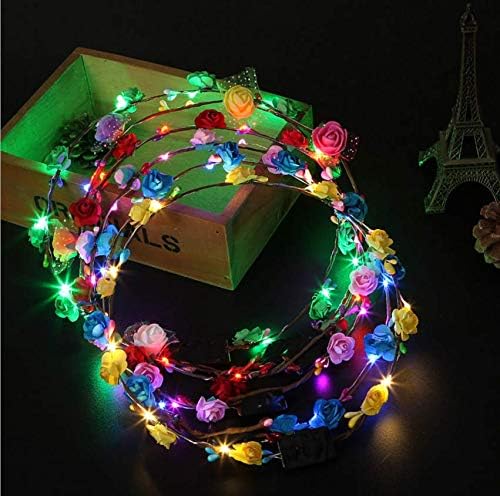 Pengcheng 7pcs Flower Crown Garland Headband, Floral Headdress for Women & Girls, Hair Accessories for Birthday Wedding