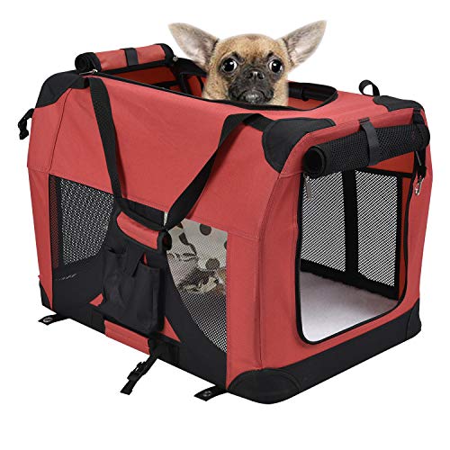 LEMKA Foldable Soft Dog Crate,Dog Soft Kennel for Indoor & Outdoor Use,Soft Sided Folding Collapsible Travel Carrier with Straps,Fleece Mat and 4 Zipper Panels