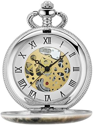 Antique Smooth Quartz Deer Pocket Watch with 14.5 inches Steel Silver Chain for Men Xmas Fathers Day Gift