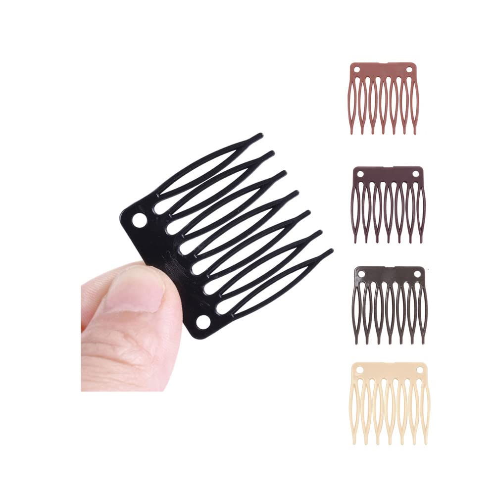 50pcs/Lot Hair Comb Slides Plastic 7-teeth Wig Clips Combs for Wig Making (Black) — image 1