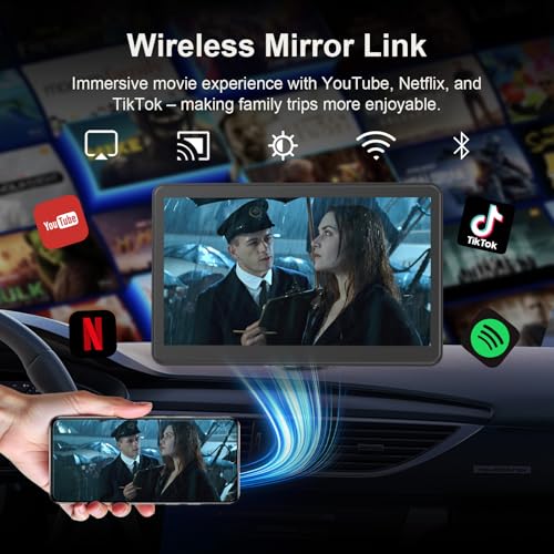 7" Pantalla Carplay Coche Sin Instalación para A-pple Car Play y Android Auto, Pantalla Táctil para Coche con Cámara Trasera, Bluetooth, Mirror Link, Navegación GPS, Asistencia de Voz, FM, AUX