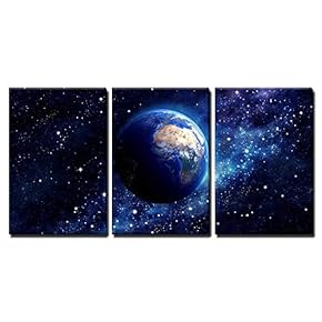 3 Piece Canvas Wall Art - Imaginary View of Planet Earth in a Star Field. Elements of This Image Furnished by NASA - Modern Home Art Stretched and Framed Ready to Hang - 16"x24"x3 Panels