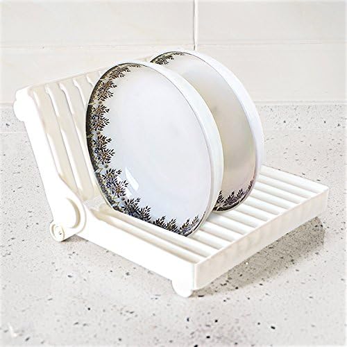 Sunnyac Plastic Folding Drainer Rack & Stackable Sliding Dish Drying Rack, White