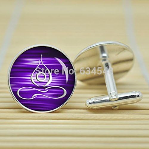 Pretty Lee Yoga Jewelry Lotus Symbol Yoga Inspirational Jewerlry Hot Yoga In Silver Glass Cabochon Cufflinks C3460