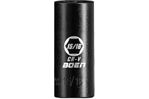 BOEN 1/2" Drive Deep Impact Socket,15/16 Inch Premium Socket,SAE,6 Point,Cr-V Steel with Laser Marking - Strong and Durable