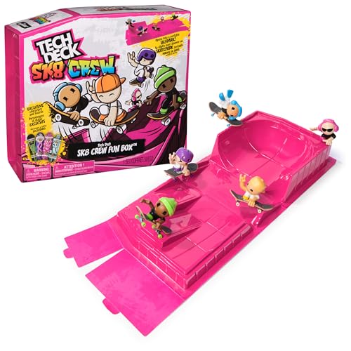 TECH DECK Sk8 Crew Fun Box, Portable Transforming Sk8 Park with 4 Fingerboards & 5 Figures, Collectible Mini Skateboards, Kids Toys for Ages 5 & Up