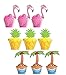 45 PCS Flamingo/Pineapple/Palm Cupcake Toppers Wrappers - Luau Tropical Hawaiian Pool Party Supplies Cake Decorations