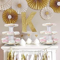 2 Set White and Gold 3-Tier Round Cardboard Cupcake