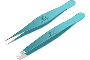 Majestic Bombay Fine Point + Slant Tweezers for Women and Men – Splinter Ticks, Facial, Brow and Ingrown Hair Removal–Sharp, 