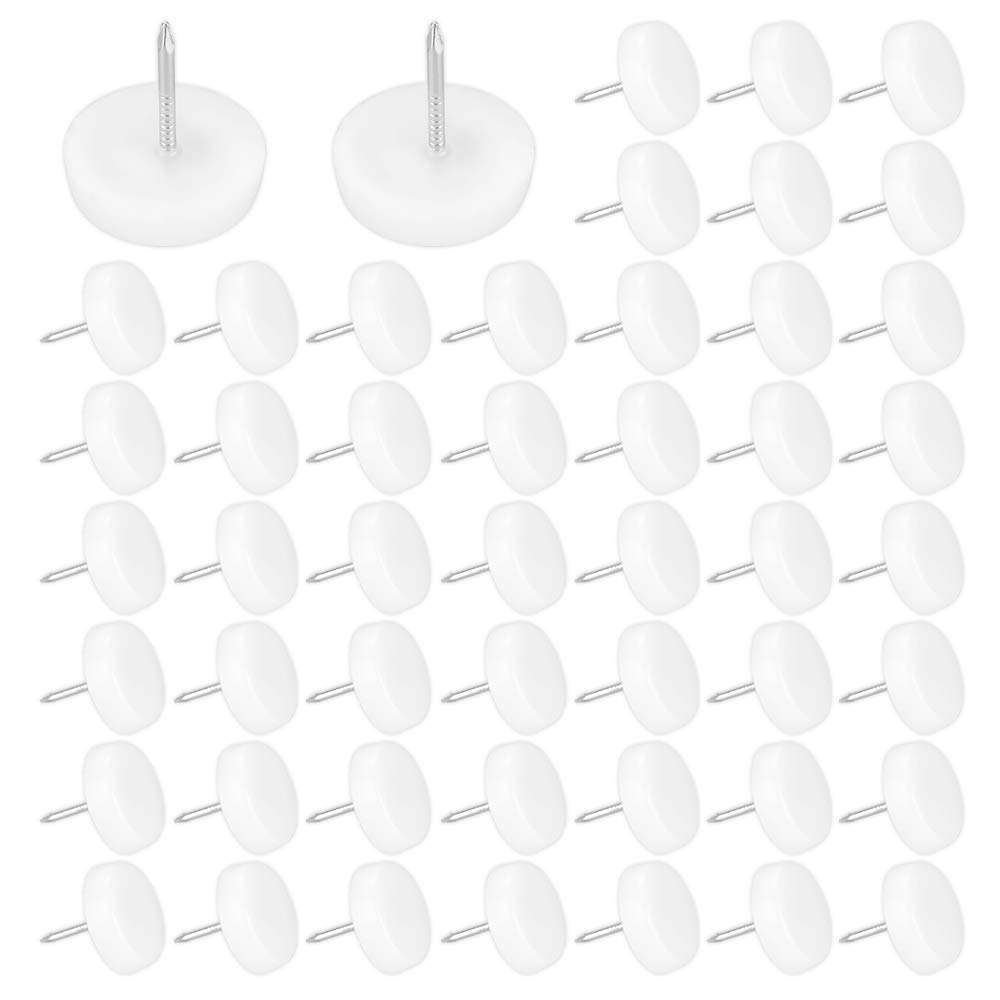 XAVSWRDE 50 PCS Furniture Pads Nails 19mm Dia Chair Leg Protectors Glides Plastic Furniture Feet for Indoor & Outdoor Use, 5mm Thick Floor Protector Pads Nail in Sliders for Chairs Sofa Table, White