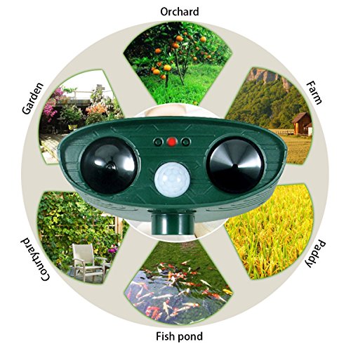 Wikoo Animal Pest Repeller, Solar Powered Ultrasonic Pest Repellent, Effective Outdoor Waterproof Pest Control, Repels Raccoons, Skunks, Foxes, Dogs, Cats, Deer, Squirrels etc