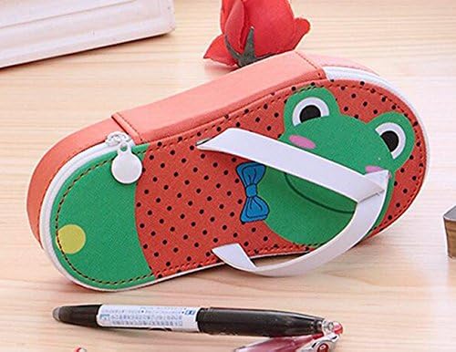 Crystallove Cute Animal Flip-flops Shape Canvas Students Pen Bag Pencil Case Pouch or Cosmetic Makeup Bag (Frog)