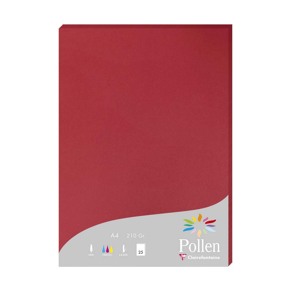 Clairefontaine 24212C Wallet of 25 Sheets Format A4 (21x29,7cm) 210gsm Intensive Red Invitation Paper Events Correspondence Pollen Range Premium Paper Smooth