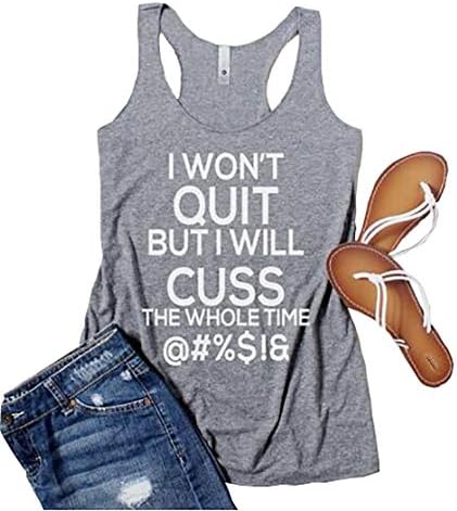 FENKAY Womens I Won't Quit But I Will Cuss The Whole Time Tank Top Funny Workout Fitness Tank Tops