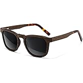 SUNGAIT Men’s Square Wood Sunglasses Classic Natural Red Burl Ebony Walnut Wooden Frame Polarized Lens