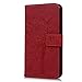 J7 Case,Samsung Galaxy J7 Case (2015 Version) - Wallet Embossed Butterflies Tree Premuim PU Leather Soft TPU Inner Cover with Wrist String & Magnetic Clip & ID/Credit Card Holders by Badalink - Red