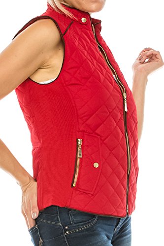 Quilted Padding Vest With Suede Piping Details Sizes from S to 3XL (Red-Medium) - Thumbnail 6