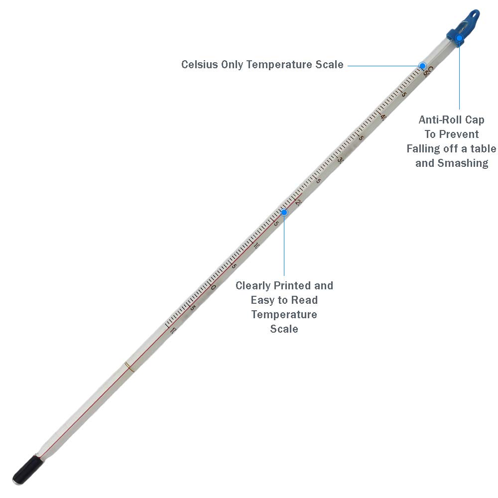 Glass Thermometer -10 to +50C 300 mm for Measuring Water Liquid Home Brew Wine and Beer or for Laboratory Lab Scientific Use - Image 3