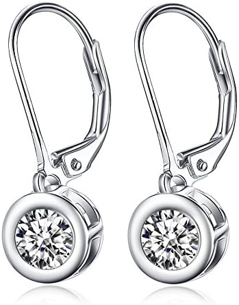 925 Sterling Silver Round Cut Clear Cubic Zirconia Lever Back Drop Earrings