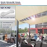 Windscreen4less Sun Shade Sail for Outdoor Patio Backyard UV Block Awning with Steel D-rings 12ft x 16ft Beige Sand Rectangle - Custom Size Available