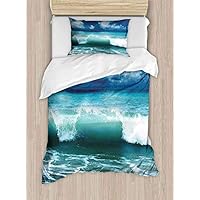 shirlyhome Bedding Comforter Sheet Set Ocean Surf Waves Caribbean Sea and Water Splash Picture for Surfers Print Polyester 2 Piece Set - Twin