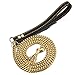 Aiyidi Strong Dog Chain Gold Leash Long 3FT 4FT 5FT 18K Stainless Steel 12mm Curb Cuban Link Dog Leash with Comfortable Genuine Leather Handle(Gold, 3FT)