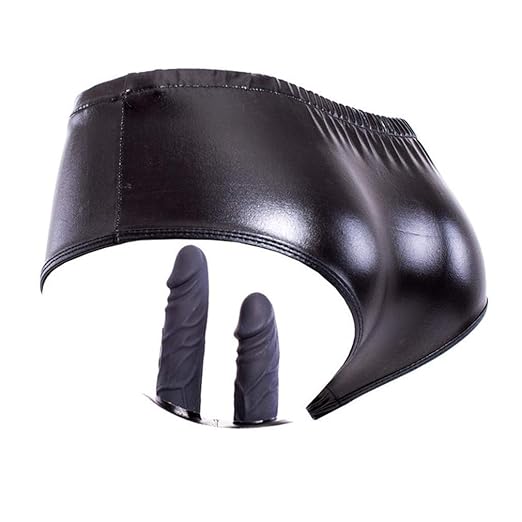 PU-Slip mit 2 Innendildo - Analdildo - Vaginaldildo aus Silikon - One SIze