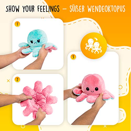 Lidy Bidy Stimmungs Oktopus Kuscheltier - 3 Größen - Tintenfisch zum Wenden - Spielzeugsicherheit getestet - Reversible… – Bild 5