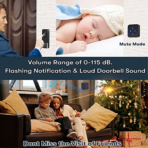 Wireless Doorbell, Coolqiya Door Bell Chimes Kit with 2 Remote Push