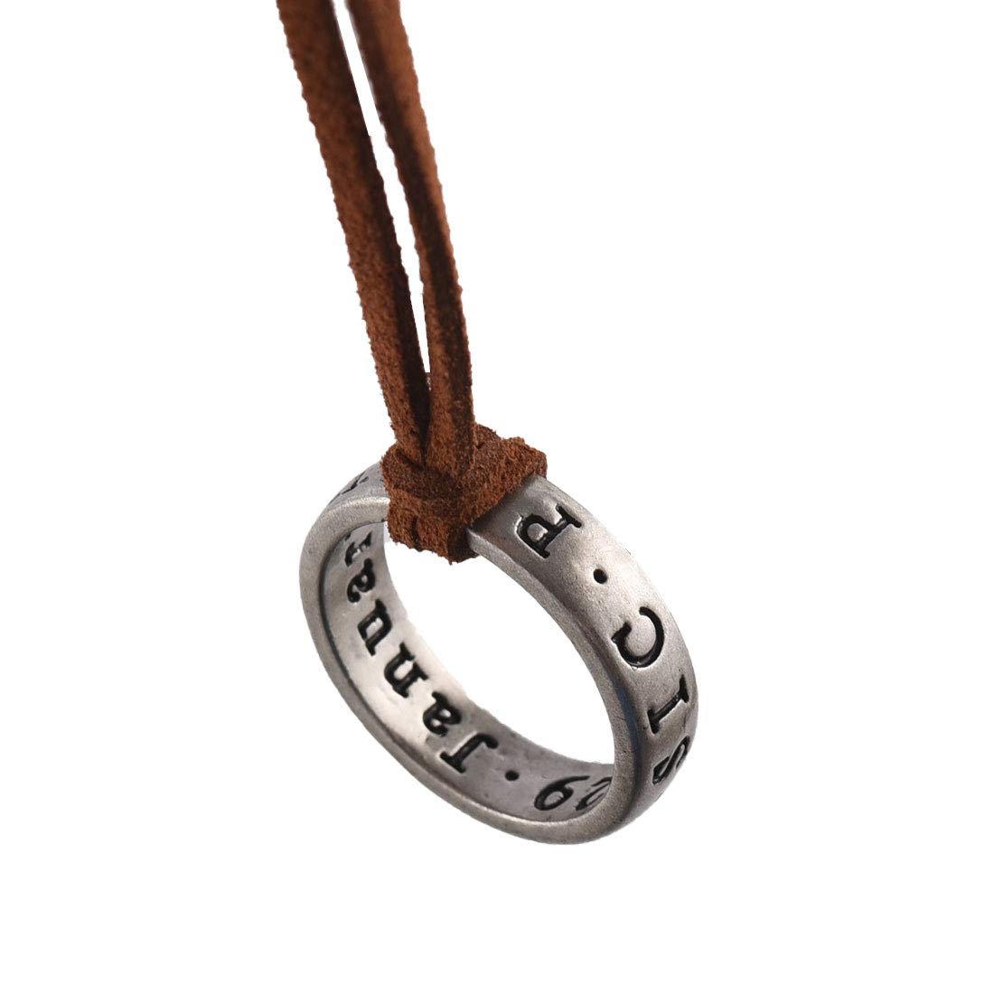 Uncharted 4 Nathan Drake Ring Necklace Engraved Pendant with Adjustable Leather Chain Handmade Jewelry Unisex Cosplay Game Fans Gift