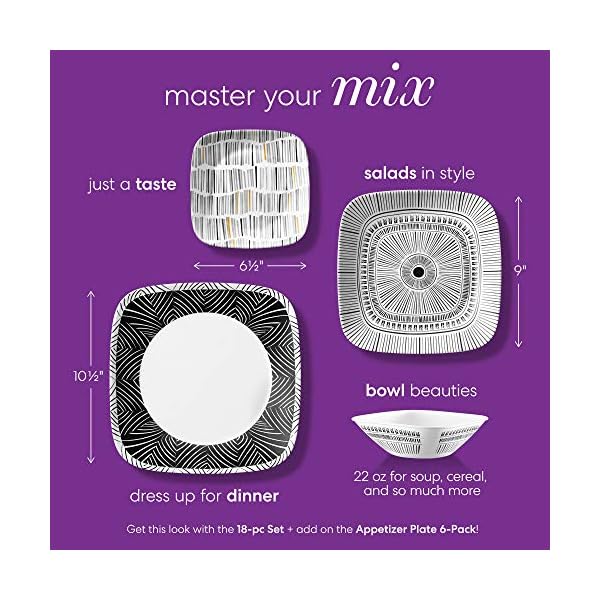 Corelle 18Piece Service for 6, Chip Resistant Dinnerware Set, Imani, Model18Piece Dinnerware
