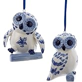 Kurt Adler 3-Inch Blue Porcelein Owl Ornament, 2 Assorted
