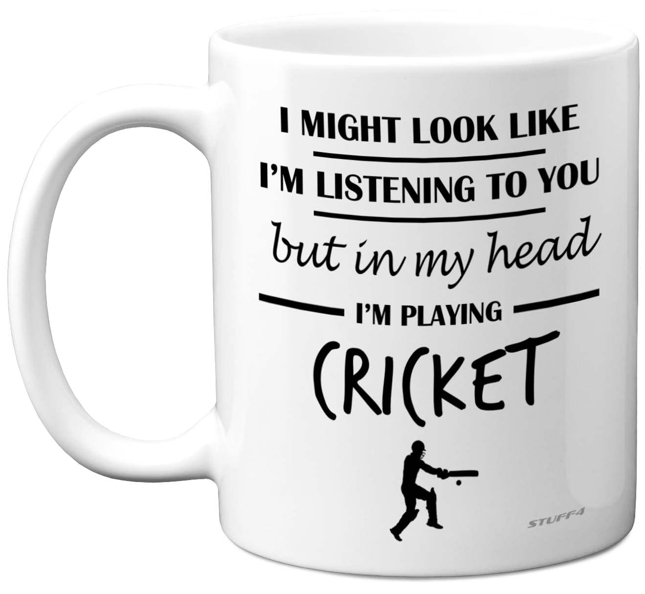 Stuff4 Cricket Gifts for Men - in My Head I'm Playing Cricket - Funny Mug, Gifts for Lovers, Presents, 11oz Ceramic Dishwasher Safe Premium Mugs Cup