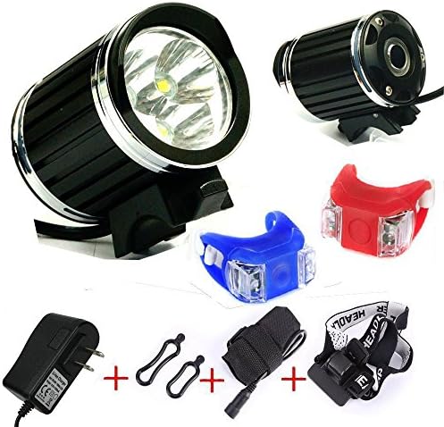 Lightoto 3X Cree XML T6 3600LM LED Bicycle Bike Lights Front Mounted Headlight, HeadLamp Cycling Bicycle with Charger and 4pcs 18650 batteries ;Including; 2pcs bike bicycle rear tail lights