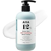 V11FACTORY AHA 12% Glycolic Acid Body Lotion – Korean Exfoliating & Hydrating Body Cream with Hyaluronic Acid & Collagen – Unscented, Paraben-Free Skin Smoothing Moisturizer, 10.6 oz