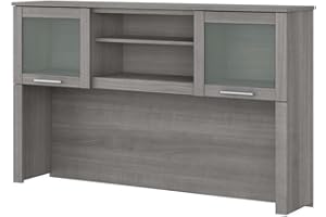 BUSH HOME Bush Furniture Somerset 60W Desk Hutch in Platinum Gray, Attachment with Shelves and Cabinets for Home Office