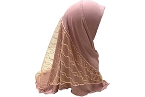 JOIZPAPA Muslim Hijab for Girls Lace Islamic Arab Head Wrap Scarf Shawls One Piece Hijabs Hair Cap for Kids Age 2-7