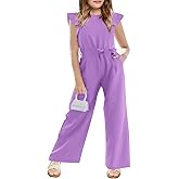 Haloumoning Girls Jumpsuit Kids Fashion Cap Sleeve Belted Wide Leg Romper One Piece Summer Outfits