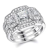 Newshe Engagement Wedding Ring Set for Women 925 Sterling Silver 3pcs Princess White AAA Cz Size5-12