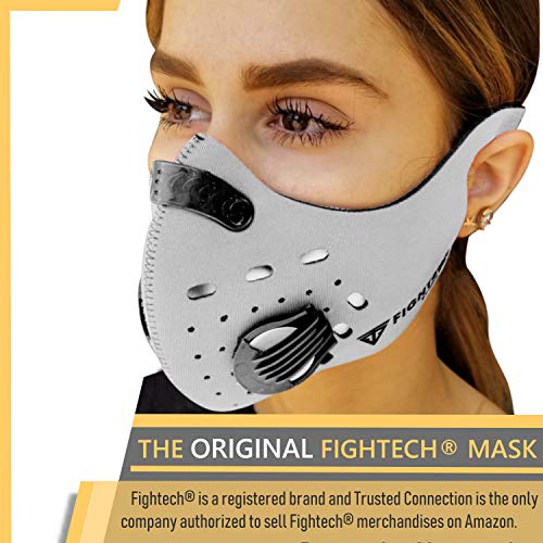 FIGHTECH Dust Mask | Mouth Mask Respirator with 4 Carbon Filters for Pollution Pollen Allergy Woodworking Mowing Running | Washable and Reusable Neoprene Half Face Mask (M/WHT)